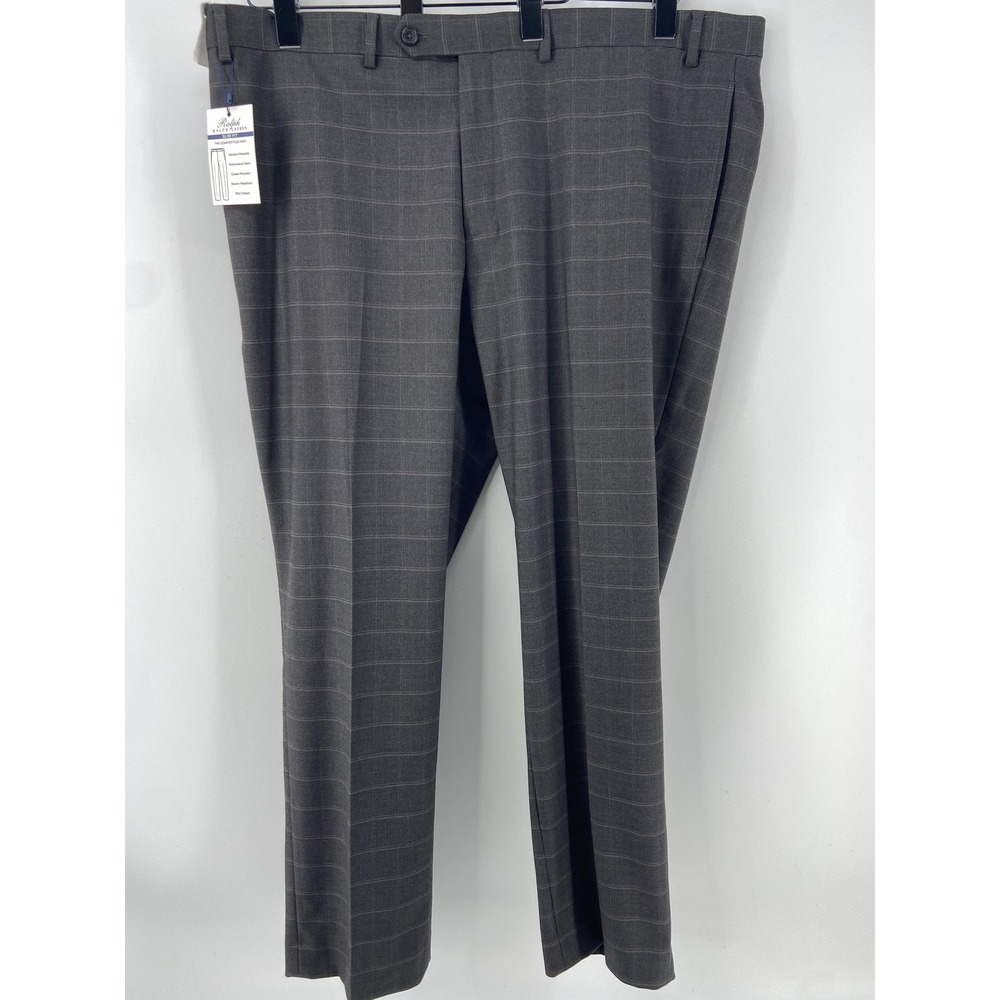 Ralph Lauren Dress Pants Mens 42x30 Brown Windowpane Plaid Slim Trousers Flat